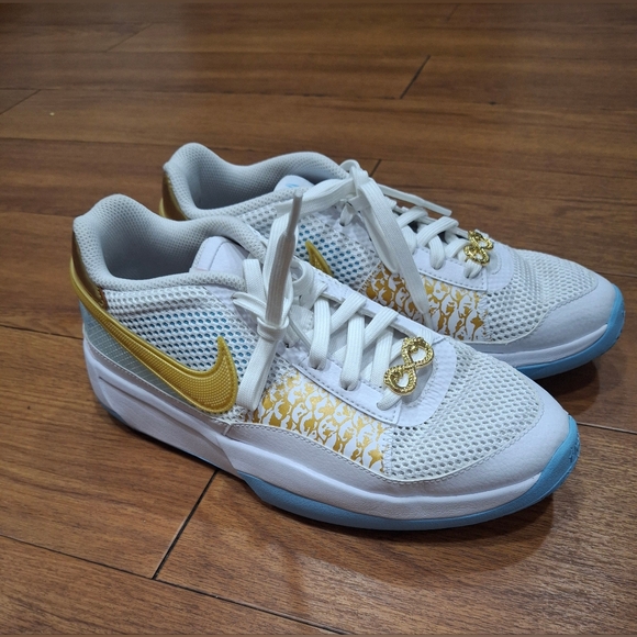 Nike Women's White and Gold Sneakers - Picture 2 of 8